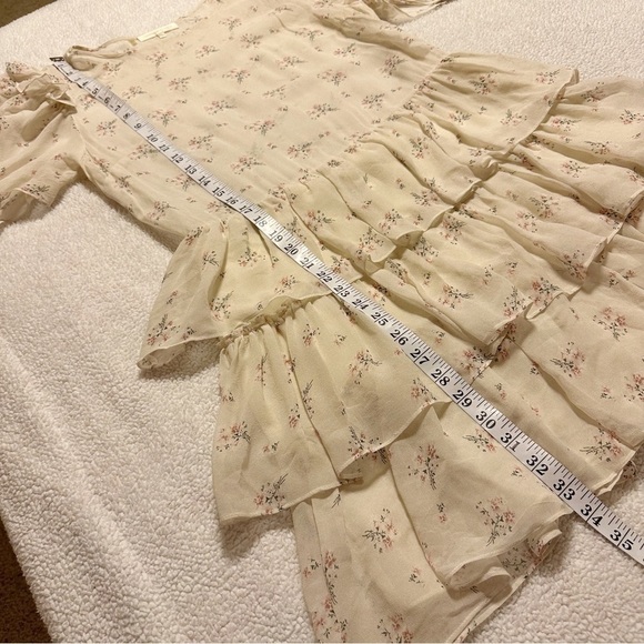 LoveShackFancy Cata Mini Dress Floral Sheer Ruffle Silk Sheer Shortbread - Picture 8 of 16